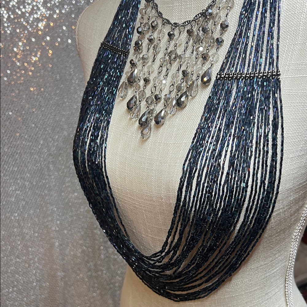 Silver, Blue, Grey Iridescent Statement Necklaces - Picture 2 of 8